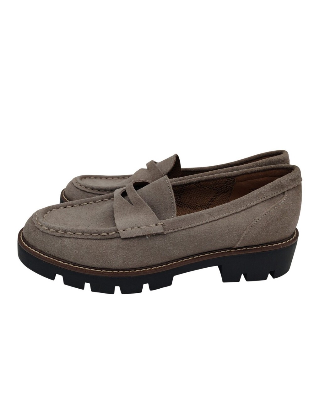 House Of Harlow 1960 Gunner Taupe Suede Lug Sole Preppy Loafers Size 9.5